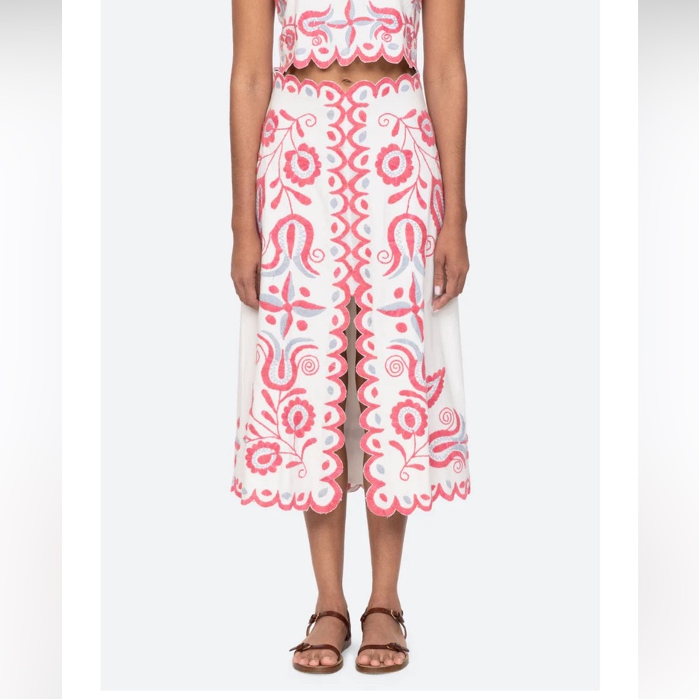 Sea New York- Eevi Embroidered Twill Midi Skirt